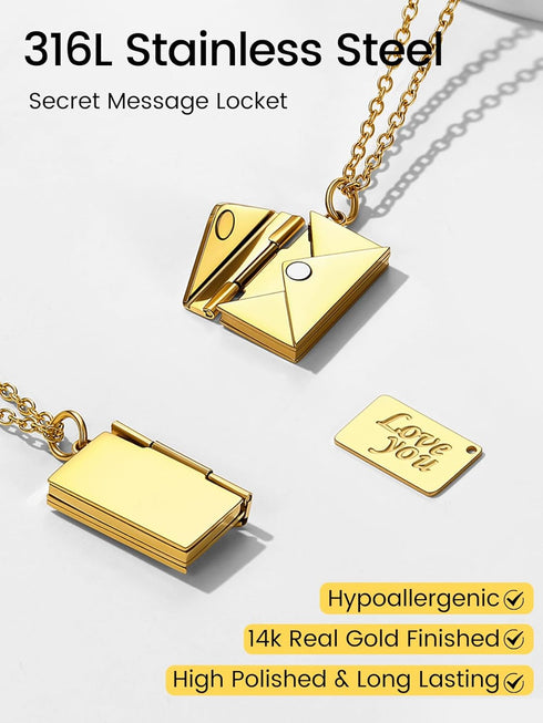 Personalized Envelope Locket Necklace for Women, Custom Love Letter Message Necklaces Birthstone Photo Jewelry Mother's Day Christmas Gift for Gir...