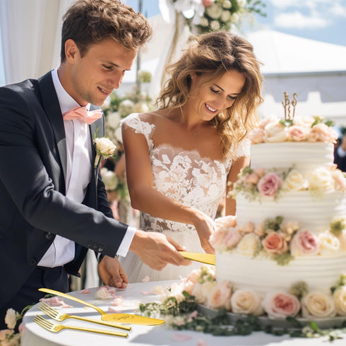 Cake Cutting Set for Wedding, Wedding Cake Knife and Server Set for Birthday, Bridal Shower Gifts (Gold)...