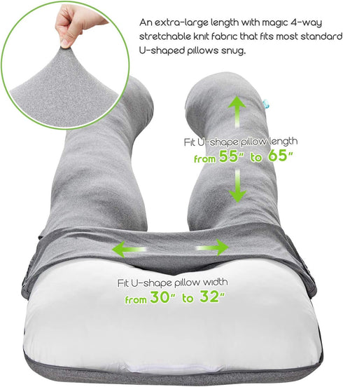 COSMOPLUS ?????????????????? ???????????? ?????????? U Shaped Full Body Pillow Case ?????????? for Maternity,Stretchy Cool Breathable Jersey Fabri...