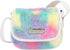 Jessica Simpson Fluffy Cute Vegan Leather Crossbody Bag Mini Coin Purse Wallet (Fuzzy Rainbow)...
