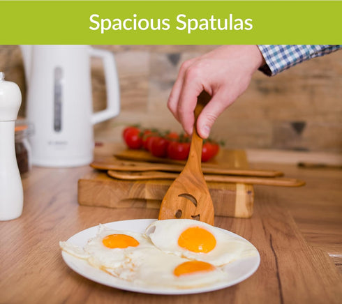 MFC 5-Piece Wooden Cooking Spoons - Kitchen Spatula Set from Natural Cherry Wood - Wooden Spoons for Cooking - Funny Utensil Set with Smiley Faces...