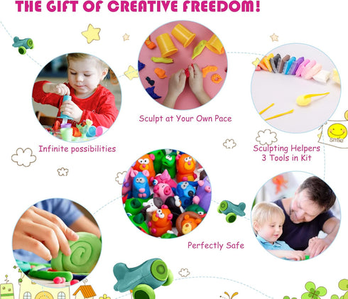 Air Dry Clay, 24 Colors Modeling Clay Kit with 3 Sculpting Tools, Magic Foam Clay for Kids and Adults, DIY Molding Clay Gift for Boys and Girls...