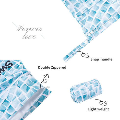 ALVABABY 2pcs Superior Waterproof Wet Dry Bags,Reusable with Two Zippered Pockets, Baby Cloth Diaper Wet Bags,Travel,Beach,Pool,Daycare,Soiled Bab...
