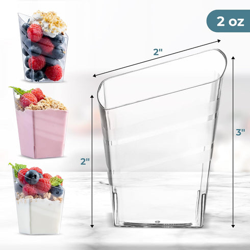 Posh Setting Mini Square Shooter Plastic Dessert Cups, 24 Count, 2 oz, Clear, for Tasting...