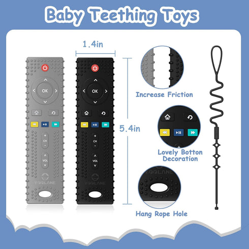 Baby Teether 2 Pack Teething Toys for Babies 3-24 Months Remote Control Shape Silicone Teethers Stuff Essentials Gifts for Toddler Infant Boy and ...