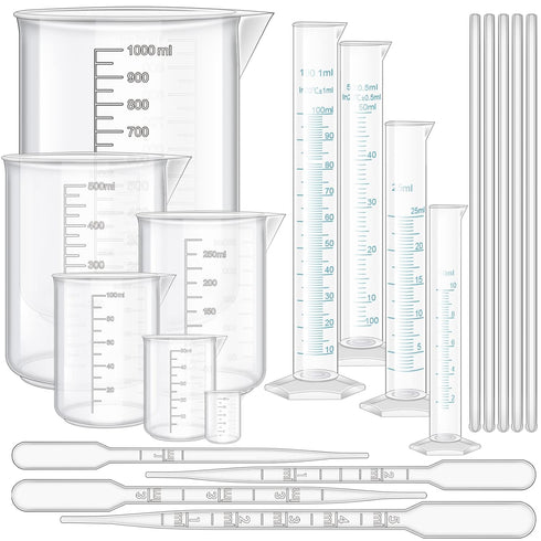 23Pcs Plastic Graduated Cylinders Beakers Set- 6 Clear Plastic Graduated Cylinders 25/50/100/250/500/1000ml, 4 Plastic Beakers 10/25/50/100ml with...