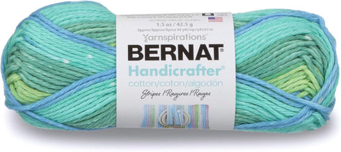 Bernat Handicrafter Cotton Stripes Yarn, 1.5 oz, Gauge 4 Medium Worsted, 100% Cotton, Country Stripes...