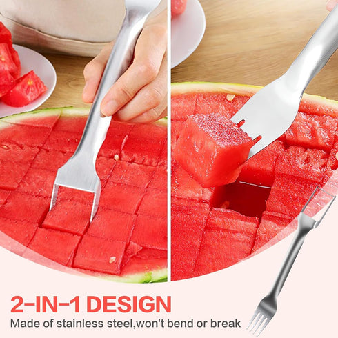 Watermelon Fork Slicer Cutter,2-in-1 Stainless Steel Fruit Cutter, Dual Head Fruit Forks Slicer Knife for Home Parties Camping, Upgrade Watermelon...