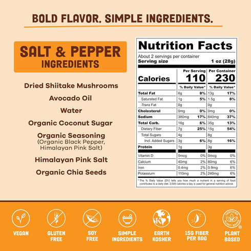 Pan's Mushroom Jerky, Organic, Vegan Snacks, Dried Mushrooms Shitake, Plant based Jerky, Meatless Jerky, Gluten Free, High in Fiber, with Salt & P...