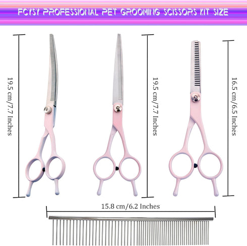 Dog Grooming Scissors Kit, Fcysy Professional Dog Trimming Scissors Set, Hair Cutting Scissors for Pet Dog Cat Grooming at Home, Curved Dog Scisso...