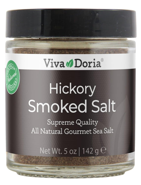 Viva Doria Hickory Smoked Sea Salt (Fine Grain) Hickorywood Salt (5 oz glass jar)...