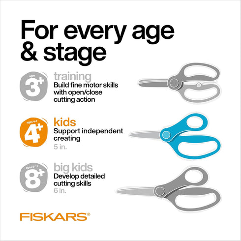 Fiskars 5" Pointed-Tip Scissors for Kids Ages 4-7, Assorted Designs...