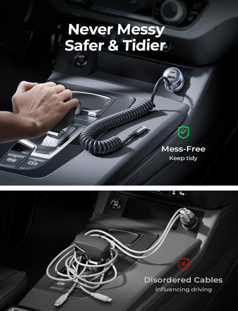 LISEN 65W USB C Car Charger Adapter Fast Charging 5Ft 30W USB C Coiled Cable fit iPhone 15 Charger Fast Charging Car Charger Type C,PD&QC3.0 Car C...