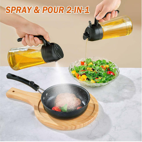 16oz Oil Sprayer for Cooking - 2 in 1 Spray & Pour Olive Oil Dispenser - 470ml Glass Spray Oil Bottle - Kitchen Gadgets...