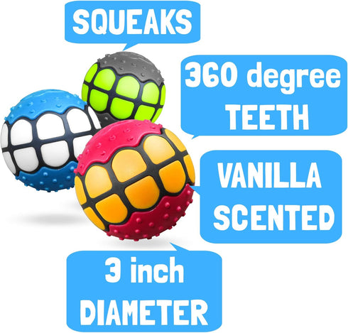 Dog Balls Toys Squeaky Fetch - Rubber Funny Ball Gifts for Large Medium Dogs (Variety Pack)...