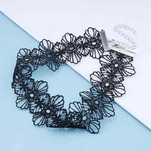 Black Lace Collar Chain Necklace Gothic Tattoo Choker Collar Hollow Lace Clavicle Necklace Vintage Lace Choker Necklace Jewelry for Women and Girl...