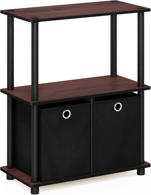 Furinno Go Green 3-Tier Multipurpose Storage Shelf with Bins, Dark Cherry/Black...
