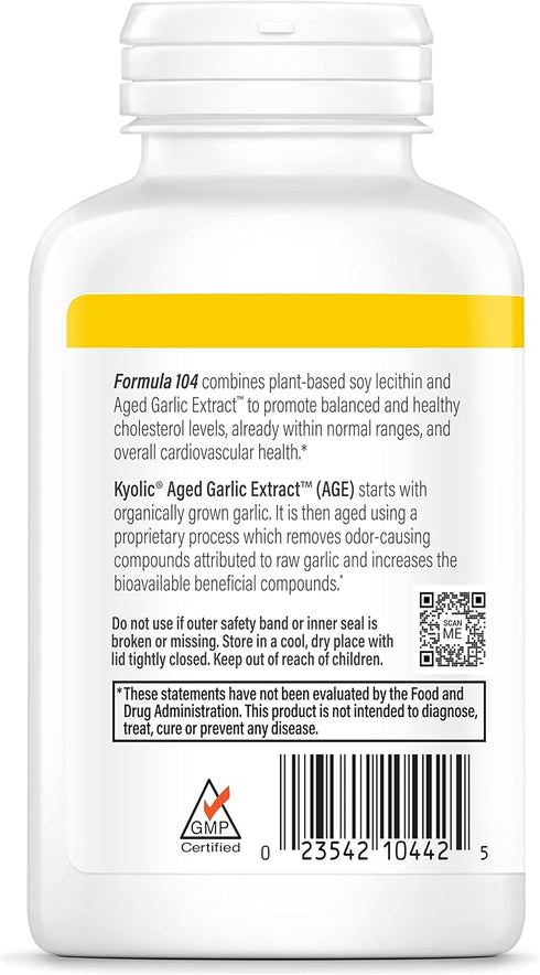Kyolic Aged Garlic Extract Formula 104 Cholesterol Health, 200 Capsules (Packaging May Vary)...