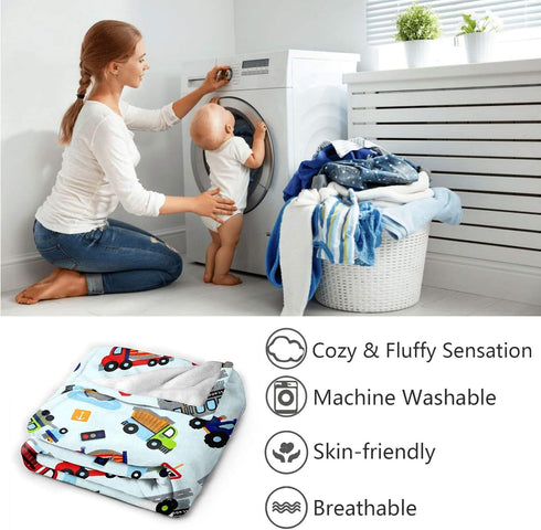 Cartoon Truck Flannel Fleece Blanket, Soft Microfiber Cozy Lightweight Sofa Travel Blanket for Baby, Kids, Youth (50"x40" for Kids)...