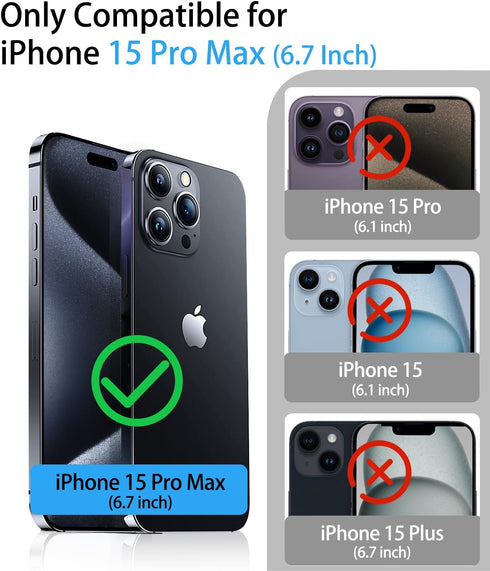 for iPhone 15 Pro Max Wallet Case with Card Holder & Sliding Camera Cover & Kickstand, Heavy Duty Protective Shockproof Sturdy Hard Back & TPU Edg...