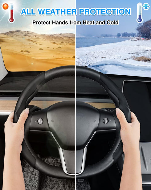 Custom-Fit Steering Wheel Cover for Tesla, Telsa Model 3 / Y Leather Steering Wheel Cover for Men/Women, Anti-Slip, Comfortable Grip, Breathable, ...