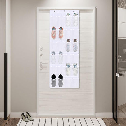 HAKACC Shoe Rack for Closet, 24 Pocket White Shoe Organizer Over-the-Door Storage Sturdy Closet Rack Hangers for Shoes Sneakers...
