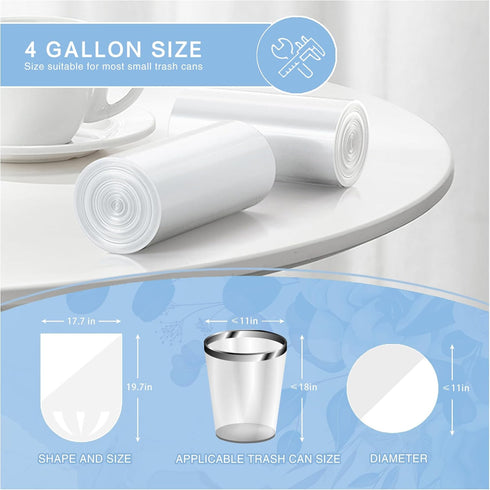 Small Trash Bags 4 Gallon - 108 Count Leakage-Proof 4 Gallon Trash Bag, Small Garbage Bags for Office Bedroom Bathroom Trash Bags, Unscented White...