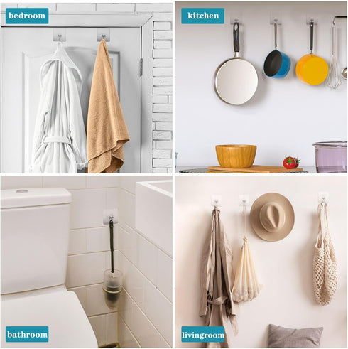 Wall Hooks 33lb(MAX) Heavy Duty Self Adhesive Hooks 10 Pack,Waterproof and Oilproof,Transparent Seamless Hooks Strong,Suitable for Bathroom Kitche...