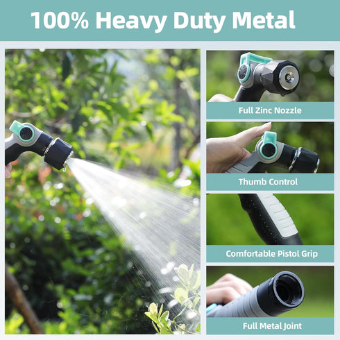 Garden Hose Nozzle Sprayer, 100% Heavy Duty Metal High Pressure Hose Nozzle with 4 Spray Patterns, Thumb Control On Off Valve for Lawn & Plant Wat...