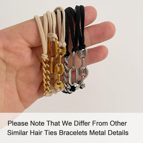 Fashion Hair Ties Bracelets with Metal Chain, Thin Hair Tie Korean Like Cute Bracelets on your Wrist Boho Hair Ties for Women Girls and Men...
