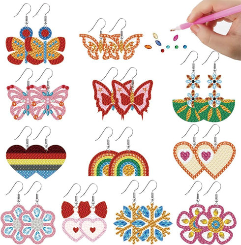 BEUNITONE 12 Pairs Butterfly Diamond Painting Earrings Love Heart DIY Earring Making Kit Star Diamond Art Earrings Jewelry Making Kit for Adults W...