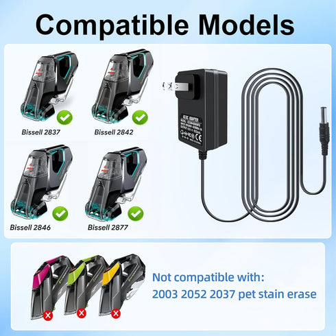 10V Charger for Bissell 2837 2842 2846 2877 Pet Stain Removal Vacuum Cleaner Powerbrush Plus Portable Carpet Cleaner 1624554 Handheld Portable Vac...