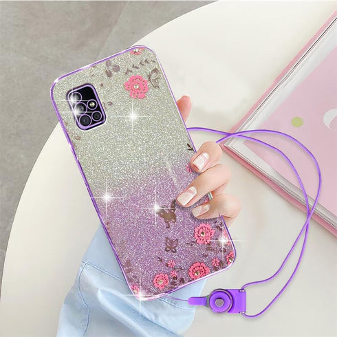 for Samsung Galaxy A51 4G Phone Case, Transparent TPU Plated Butterfly, Gradual Glitter,Galaxy A51 4G Case,(not A51 5G) (Purple, Galaxy A51 4G But...