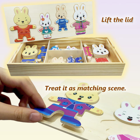 Wooden Bunny Family Dress-up Puzzle Box for Toddlers(72pcs),Change Clothes Puzzle Games, Preschool Learning Activities Toys for Kids Ages 3+...