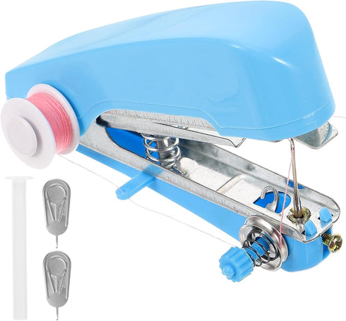 Blue Handheld Sewing Machine, Portable Mini Manual Sewing Machine Handy Needlework Tool Mini Sewer Machine Hand Stitcher Sewing Machine Beginner S...