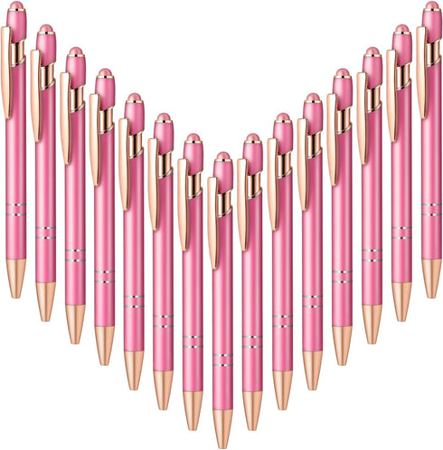 Aozora 15 Pieces Retractable Ballpoint Pens Black Ink 1.0 mm with Stylus Tip Touch School Office Decor Supplies Pretty Aesthetic Pens (Pink&Gold)...