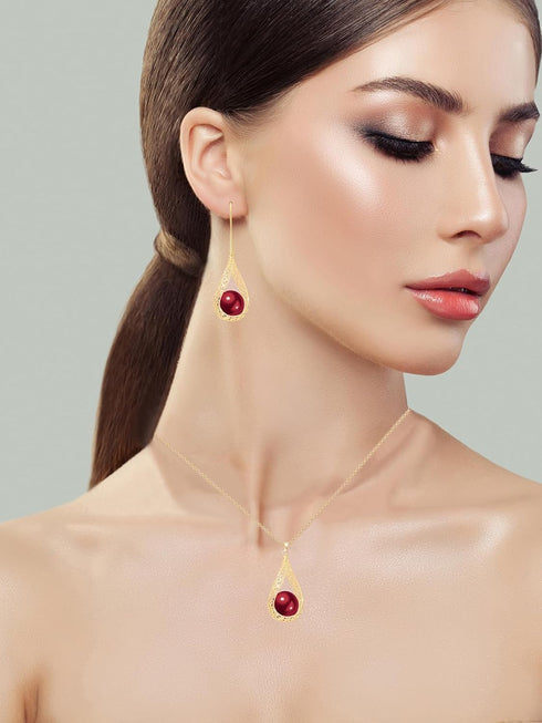 14MM Big Pearl Necklace and Earring Sets for Women Glod Plated Jewelry Set...