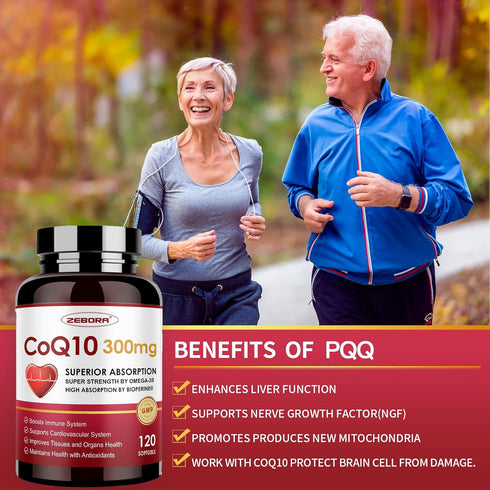 ZEBORA CoQ10-300mg-Softgels with PQQ, BioPerine & Omega-3, 120 Servings Coenzyme Q10 (Ubiquinone) Supplement for High-Absorption, Powerful-Antioxi...