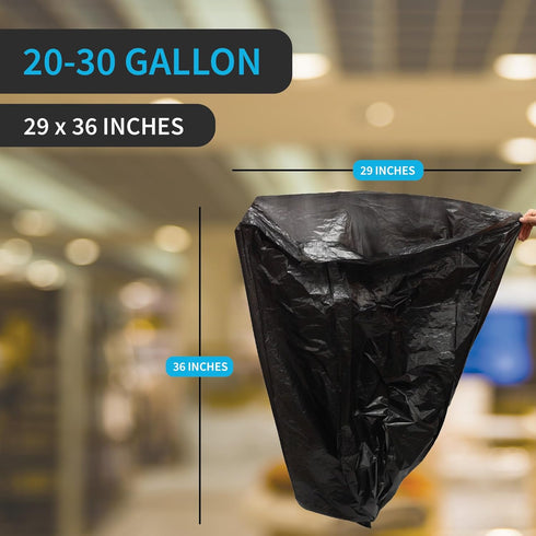 Black Trash Bag, Heavy Duty 20-30 Gallon Bag for Kitchen and Bathroom, Unscented, 1.5 Mil, Commercial Coreless Rolls, Can Liner 29 x 36, Office/In...