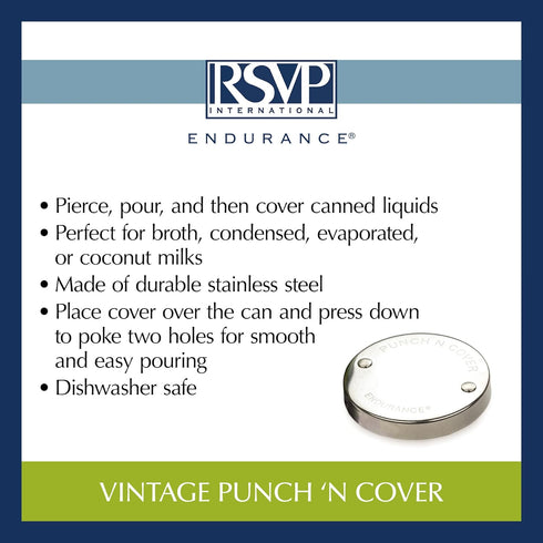 RSVP International Kitchen Collection Storage & Preservation, Vintage Punch 'N Cover, Stainless Steel 3 Inch...