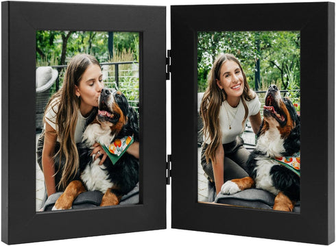 Frametory, 4x6 Double Picture Frame - Real Glass Hinged 2 Photos Collage, Desktop Picture Frame Standing Vertical (White, 1 Pack)...