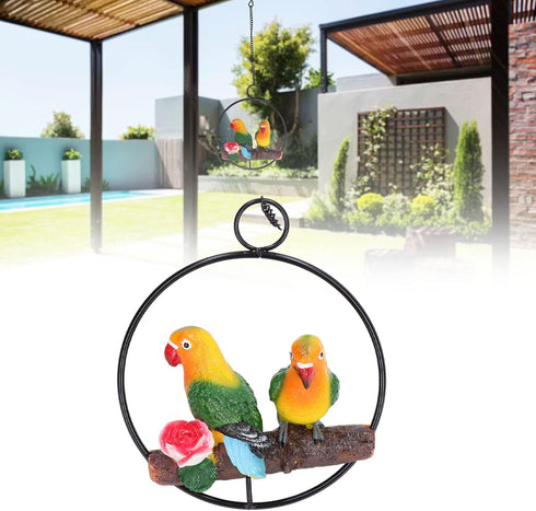 Hanging Parrot Sculpture, Parrot Statue On Metal Ring Garden Bird Hanging Chain Statue Decor for Patio Home Garden...