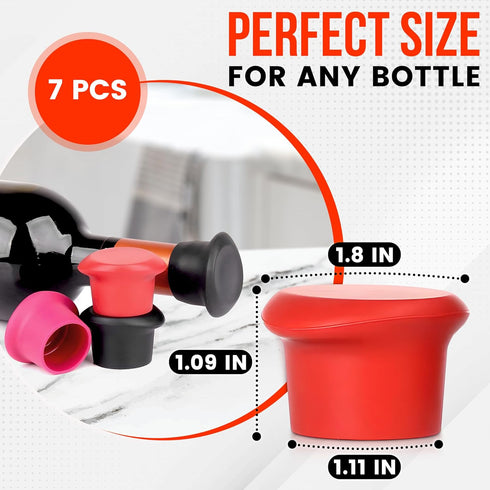 Wine Bottle Stopper (7 Pack, Assorted) - Champagne Stoppers for Bottles Wine Corks for Wine Bottles Cute Wine Stopper Silicone Bottle Covers - Reu...