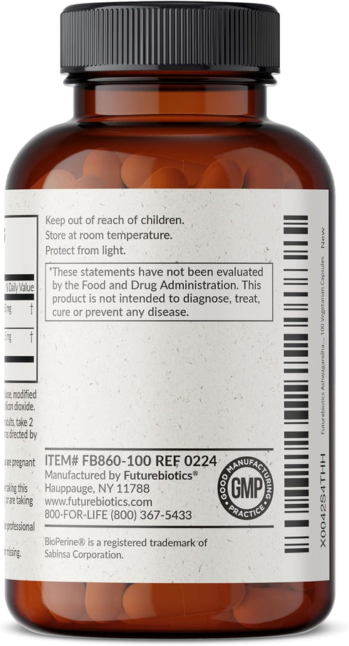 Futurebiotics Ashwagandha Extra Strength Stress & Mood Support with BioPerine - Non GMO Formula, 100 Vegetarian Capsules...