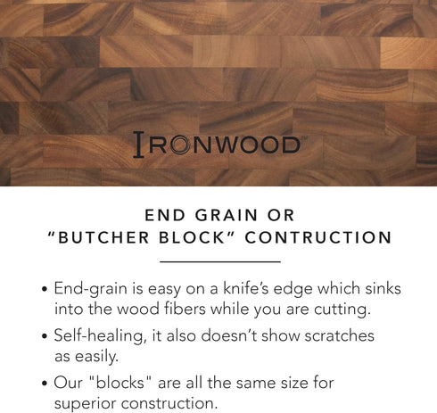 Ironwood Gourmet Large End Grain Prep Station Acacia Wood Cutting Board, 14 x 20-Inch, Brown...