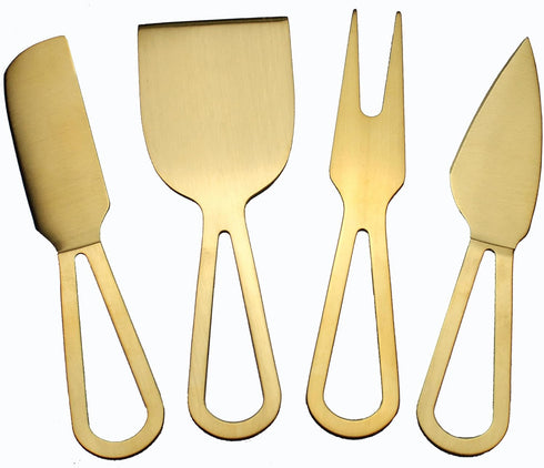 Prodyne Set of 4 Cheese Knives Set, Titanium Plated Stainless Steel Knives, Gold Metal Color...