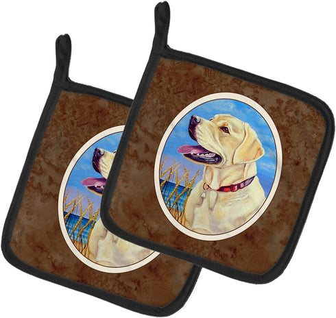 Caroline's Treasures 7158PTHD Yellow Labrador at The Beach Pair of Pot Holders Kitchen Heat Resistant Pot Holders Sets Oven Hot Pads for Cooking B...