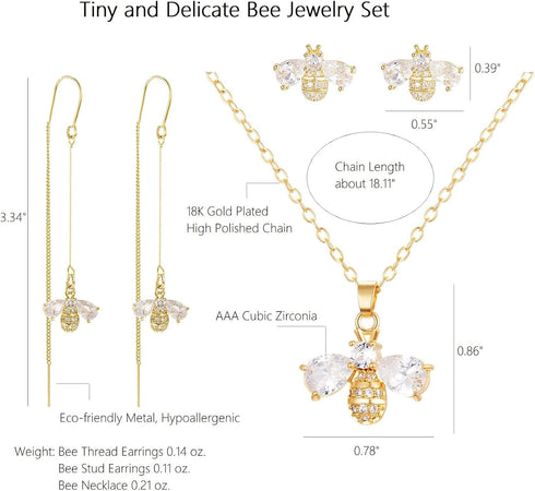 Bee Necklace Earrings Set for Women, Butterfly Jewelry Set Ladybug Necklace Earrings Daisy Earrings Necklace Cute Animal Jewelry...