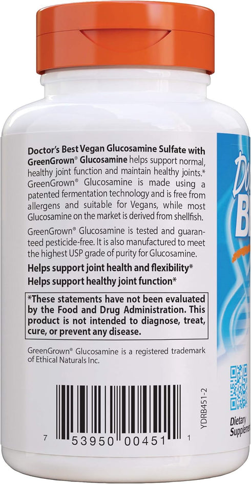 Doctor's Best Vegan Glucosamine Sulfate, Joint Support, Non-GMO, Vegan, Gluten Free, Soy Free, 750 mg 180 Veggie Caps (Pack of 1)...