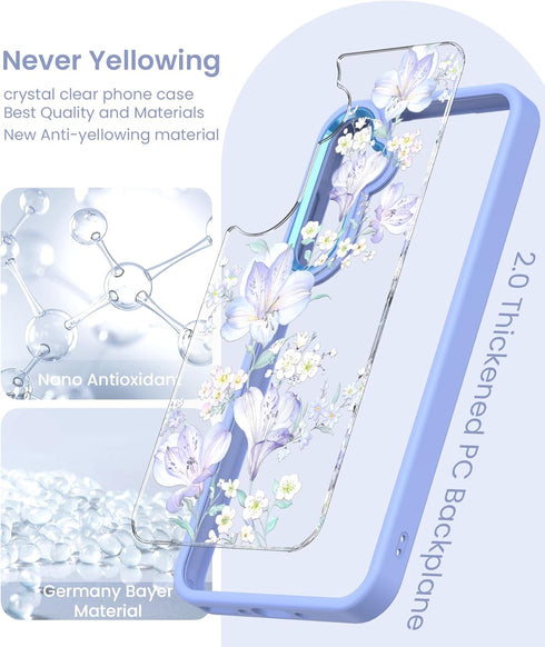 for Samsung Galaxy A35 5G Case+Tempered Glass Screen Protector,Military Grade Protective Slim Soft TPU & Hard PC,Girls Women Crystal Clear Flower ...